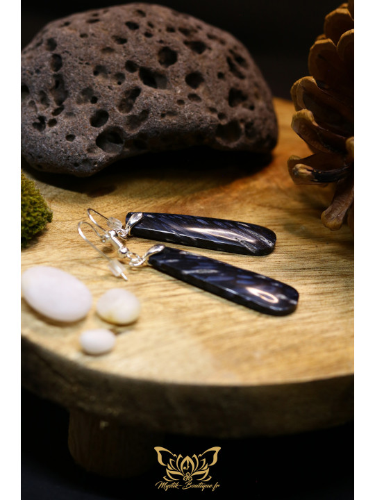 Boucles d'oreilles artisanales en racine de palmier fossilisée - Accroches en cuivre plaqué argent 925