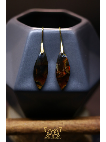 Boucles d'oreilles artisanales en ambre - Accroches en laiton plaqué or 24K