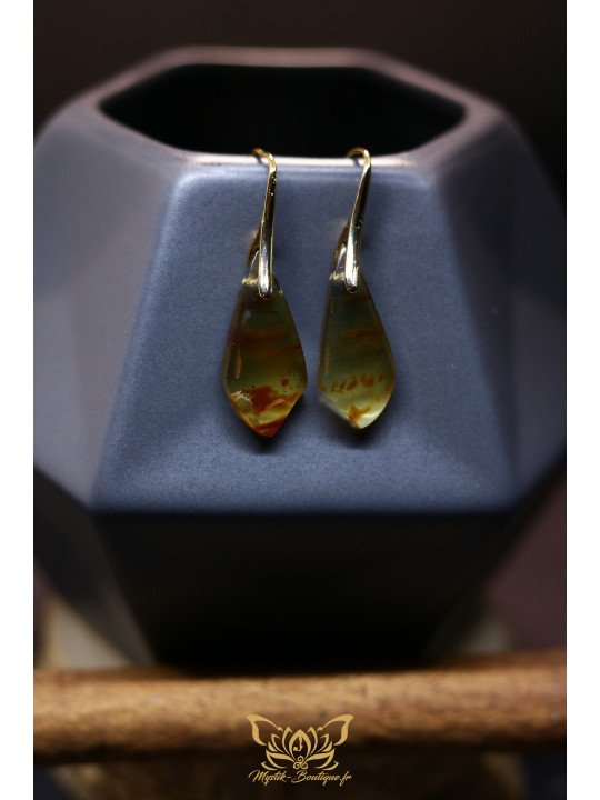 Boucles d'oreilles artisanales en ambre - Accroches en laiton plaqué or 14K