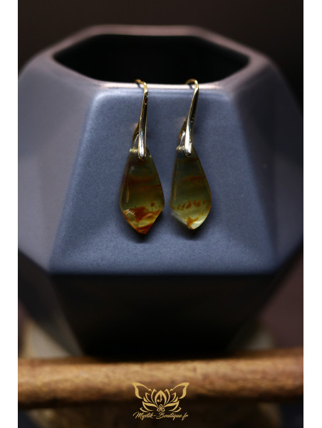 Boucles d'oreilles artisanales en ambre - Accroches en laiton plaqué or 14K
