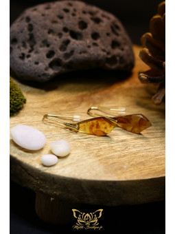 Boucles d'oreilles artisanales en ambre - Accroches en laiton plaqué or 24K