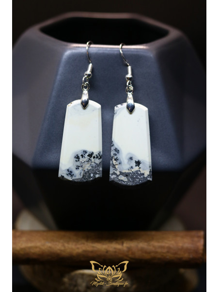 Boucles d'oreilles artisanales en jaspe maligano - Accroches en cuivre plaqué argent 925