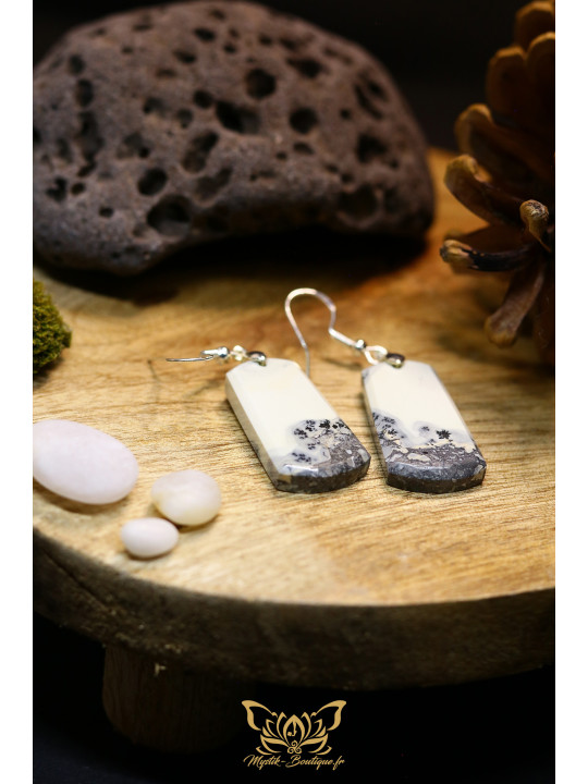 Boucles d'oreilles artisanales en jaspe maligano - Accroches en cuivre plaqué argent 925