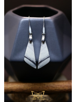 Boucles d'oreilles artisanales en jaspe picasso - Accroches en laiton plaqué platine