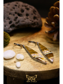 Boucles d'oreilles larmes en jaspe océan - Sertissage et accroches à levier en titane argenté 01