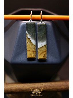 Boucles d'oreilles rectangulaires en jaspe polychrome - Sertissage et accroches en titane 02