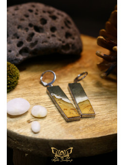 Boucles d'oreilles rectangulaires en jaspe polychrome - Sertissage et accroches en titane 02