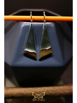 Boucles d'oreilles triangulaires en jaspe polychrome - Sertissage et accroches en titane 03