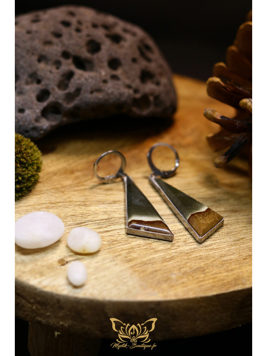 Boucles d'oreilles triangulaires en jaspe polychrome - Sertissage et accroches en titane 03