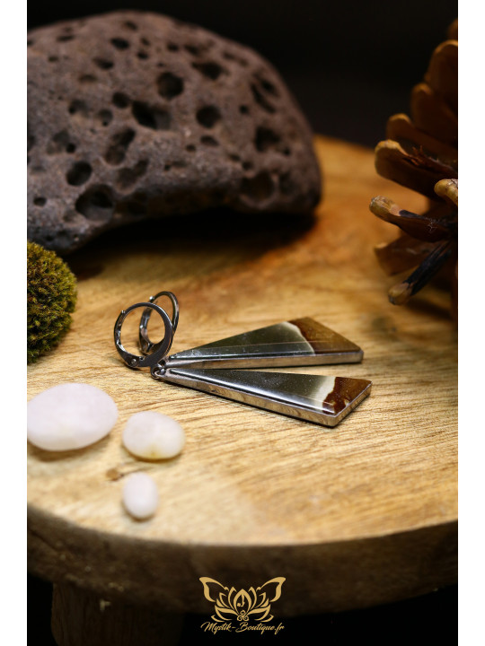 Boucles d'oreilles triangulaires en jaspe polychrome - Sertissage et accroches en titane 03