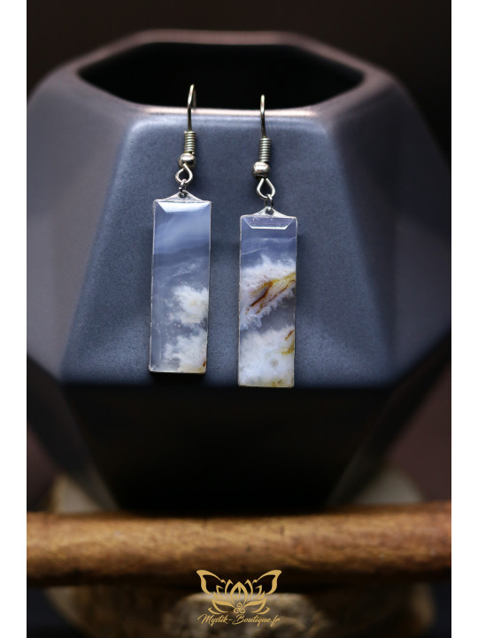 Boucles d'oreilles gouttes en agate panache violette - Sertissage et accroches en titane 05
