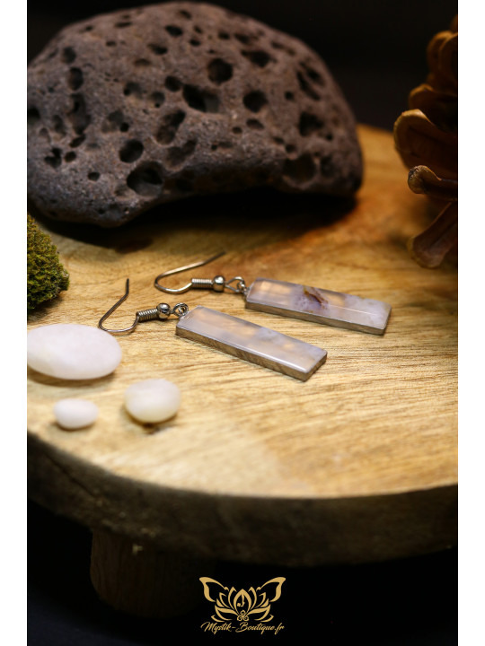 Boucles d'oreilles gouttes en agate panache violette - Sertissage et accroches en titane 05