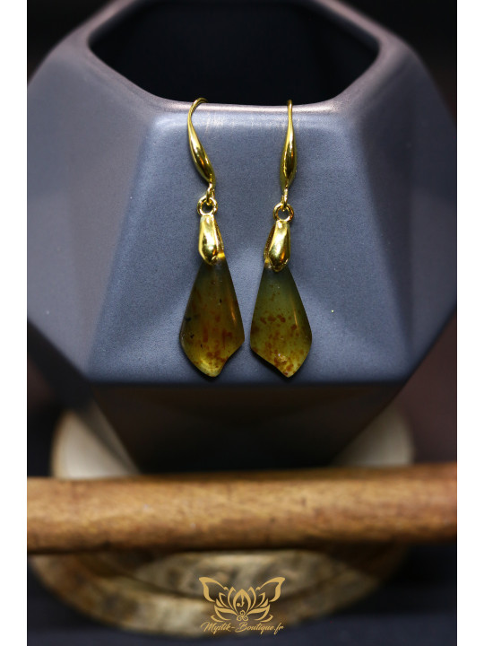 Boucles d'oreilles artisanales en ambre - Accroches en laiton plaqué or 18K