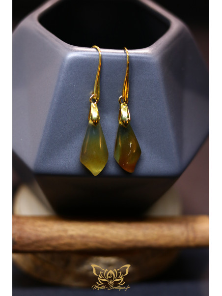 Boucles d'oreilles artisanales en ambre - Accroches en laiton plaqué or 18k