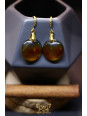 Boucles d'oreilles artisanales rondes en ambre - Accroches en laiton plaqué or 18k