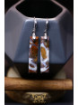 Boucles d'oreilles artisanales rectangulaires en agate mousse brune - Accroches en laiton plaqué platine