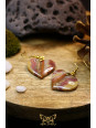Boucles d'oreilles artisanales cœurs en agate crazy lace (dentelle folle) - Accroches en laiton plaqué argent 925 doré