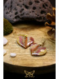 Boucles d'oreilles artisanales cœurs en agate crazy lace (dentelle folle) - Accroches en laiton plaqué argent 925 doré
