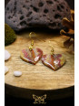 Boucles d'oreilles artisanales cœurs en agate crazy lace (dentelle folle) - Accroches en laiton plaqué argent 925 doré