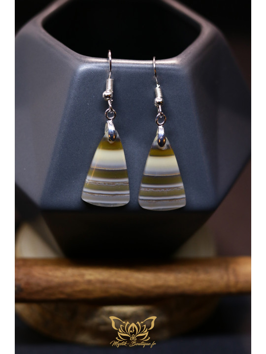 Boucles d'oreilles artisanales flammes en fluorite arc-en-ciel - Accroches en laiton plaqué argent 925