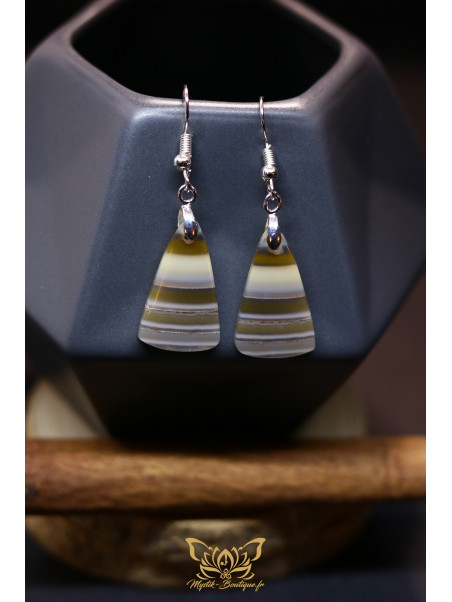 Boucles d'oreilles artisanales flammes en fluorite arc-en-ciel - Accroches en laiton plaqué argent 925