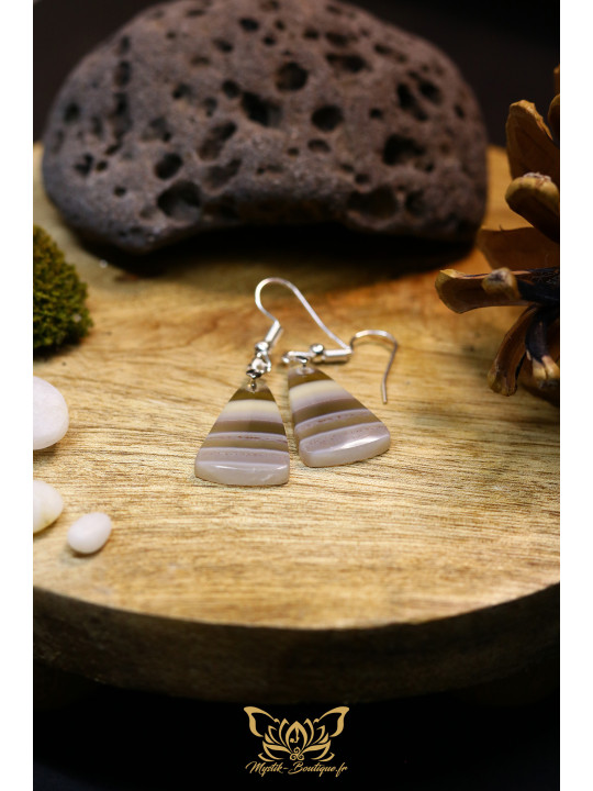 Boucles d'oreilles artisanales flammes en fluorite arc-en-ciel - Accroches en laiton plaqué argent 925