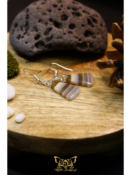 Boucles d'oreilles artisanales flammes en fluorite arc-en-ciel - Accroches en laiton plaqué argent 925