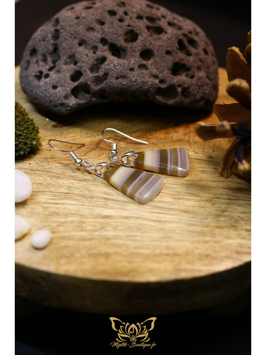 Boucles d'oreilles artisanales flammes en fluorite arc-en-ciel - Accroches en laiton plaqué argent 925