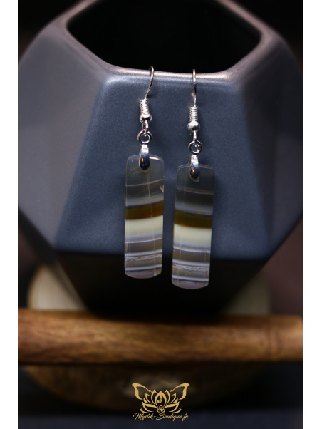 Boucles d'oreilles artisanales rectangulaires en fluorite arc-en-ciel - Accroches en laiton plaqué argent 925