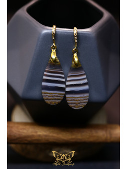 Boucles d'oreilles artisanales gouttes en fluorite arc-en-ciel - Accroches en laiton plaqué or 18K