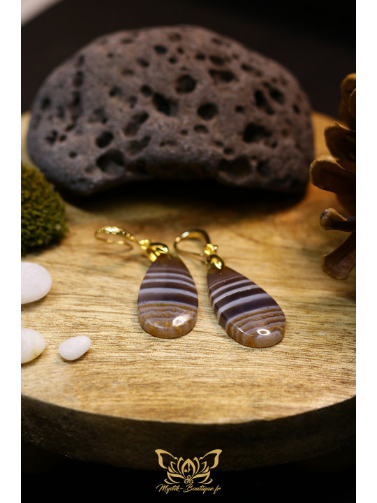 Boucles d'oreilles artisanales gouttes en fluorite arc-en-ciel - Accroches en laiton plaqué or 18K