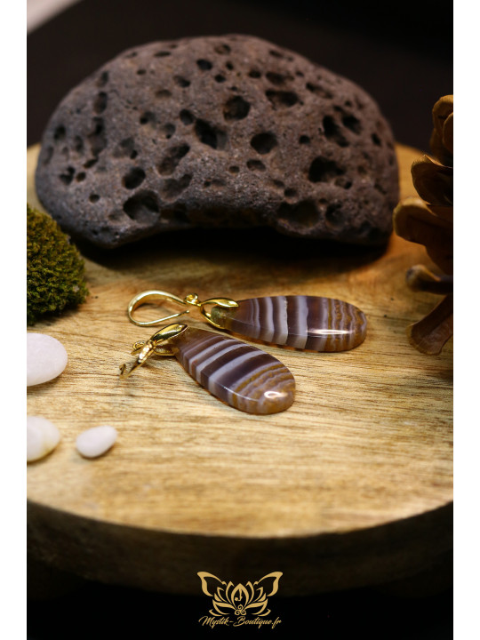 Boucles d'oreilles artisanales gouttes en fluorite arc-en-ciel - Accroches en laiton plaqué or 18K