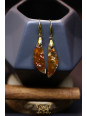 Boucles d'oreilles artisanales larmes en calcédoine chrysocolle et cuivre natif - Accroches en laiton plaqué or 18K