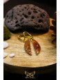 Boucles d'oreilles artisanales larmes en calcédoine chrysocolle et cuivre natif - Accroches en laiton plaqué or 18K