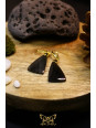 Boucles d'oreilles artisanales balances en obsidienne - Accroches en laiton plaqué or 18K
