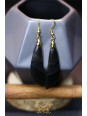 Boucles d'oreilles artisanales larmes en obsidienne - Accroches en laiton plaqué argent 925 puis dorées
