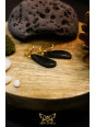 Boucles d'oreilles artisanales larmes en obsidienne - Accroches en laiton plaqué or 18K