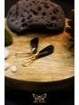 Boucles d'oreilles artisanales larmes en obsidienne - Accroches en laiton plaqué or 18K