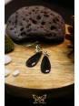 Boucles d'oreilles artisanales gouttes en obsidienne - Accroches en laiton plaqué argent 925