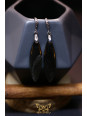 Boucles d'oreilles artisanales marquises en obsidienne - Accroches en laiton plaqué platine
