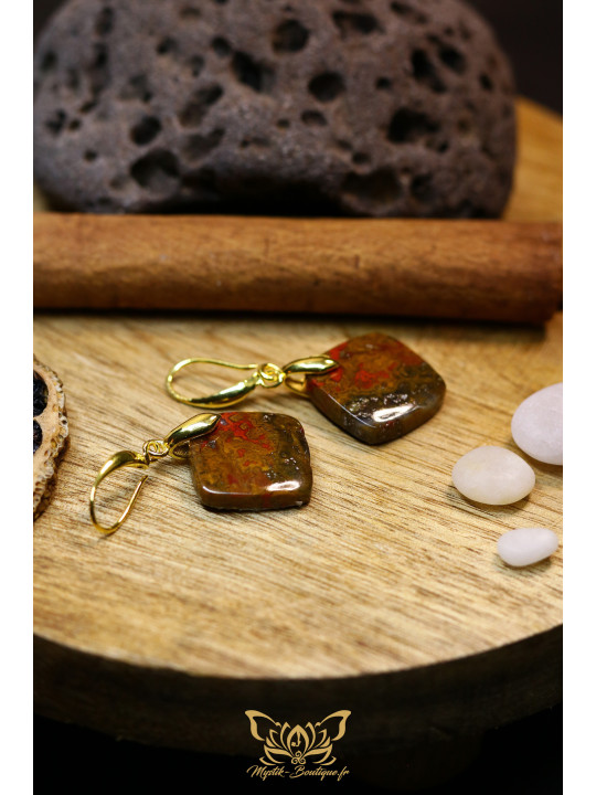 Boucles d'oreilles artisanales coussin en agate Seam (Agate de couture) - Accroches en laiton plaqué or 18k