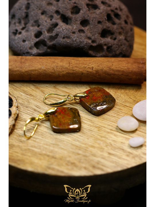Boucles d'oreilles artisanales coussin en agate Seam (Agate de couture) - Accroches en laiton plaqué or 18k